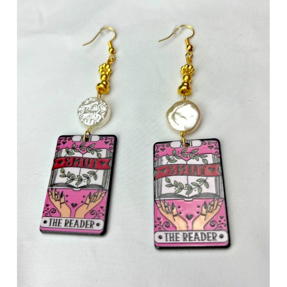 Handmade Dangly Earrings The Smut Reader Tarot Card Bookworm Fantasy Mystical